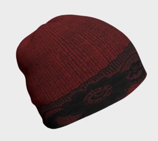 Black Lace Floral Ribbon Over Red Burlap Beanie preview