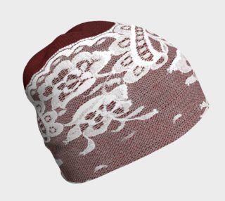 White Lace Over Burgundy Beanie Hat preview