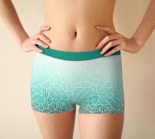 Ombré turquoise blue and white swirls doodles Boyshort preview