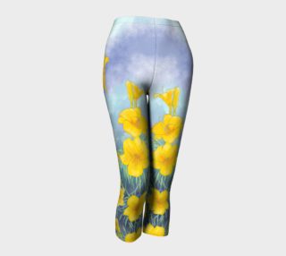 Yellow day lily flowers over cloudy sky capris preview