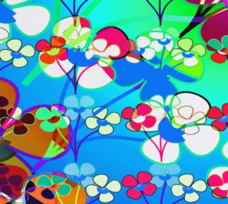 Abstract Colorful Flower Blue Background Fabric preview