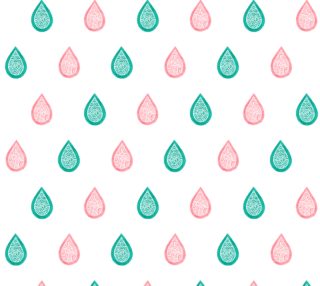 Turquoise blue and coral pink raindrops Fabric preview