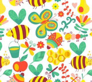 Aperçu de Bumblebees, Butterflies and Dragonflies Summer Fabric