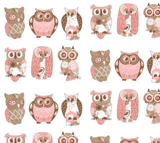 Pink and Brown Owls on White Background preview