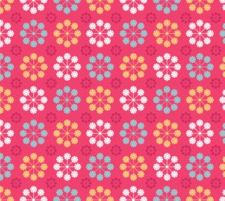 Aperçu de Retro Mod Flowers on Pink Background, Retro Colors, Orange, Aqua, White, Pink