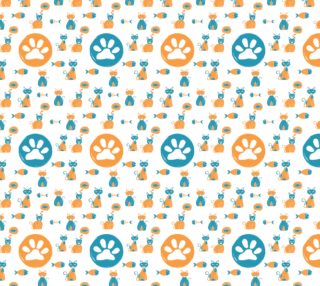 Cats and Paw Prints - Aqua and Orange  preview