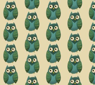 Retro Owl - Green, Teal on Cream Background preview