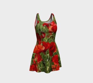 Red Orange Pansies on Flare Dress preview