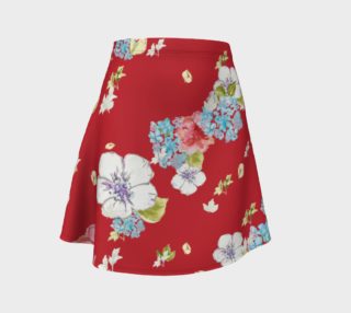 Hydrangea Floral on Cherry Red Flare Skirt preview