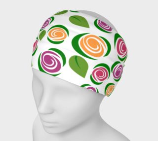 Coral Raspberry Floral  Green Leaves Headband preview