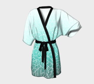 Ombre turquoise blue and white swirls doodles Kimono Robe preview