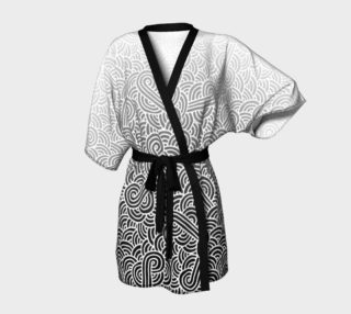 Ombre black and white swirls doodles Kimono Robe preview
