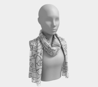 Cat Drawings on White Long Scarf 190107 preview