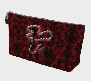 Silver Rosary Red Damask Goth Art Makeup Bag preview