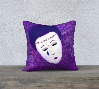 Aperçu de Purple Festival Sad Clown Mask 18 x 18 Pillow Case
