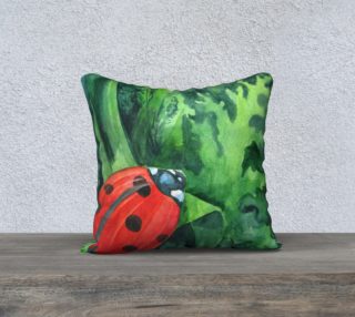 Aperçu de Red ladybird, green grass and leaves, watercolor background