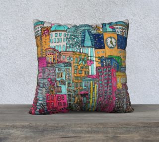Housse de coussin -Pillow Case Amour en ville  - Love in Town 22 x 22 par Mélanie Bernard preview