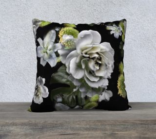 White rose black and green luxury pillow preview