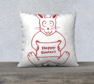 Aperçu de Cute Bunny Happy Easter Drawing in Red and White Pillow