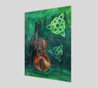 Aperçu de Irish violin (fiddle) on emerald background with celtic ornament