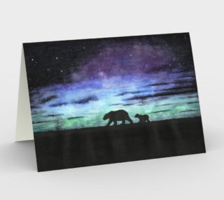 Aurora borealis and polar bears (black version) Stationery Card preview