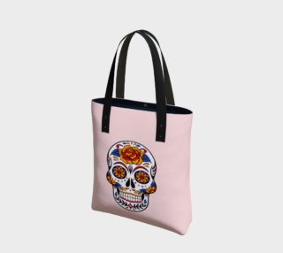 Aperçu de Sugar Skull, Baby Pink Background, Day of the Dead, Tote Bag
