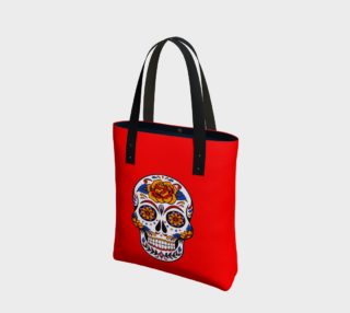Aperçu de Sugar Skull, Red Background, Day of the Dead, Tote Bag
