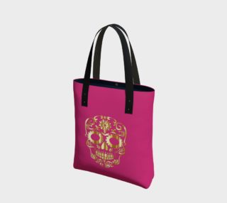 Aperçu de  Golden Sugar Skull, Yarrow Pink Background Tote Bag