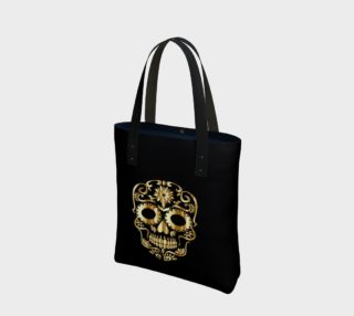 Aperçu de  Golden Sugar Skull, Black Background Tote Bag