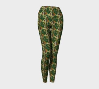 Vintage Green Ferns N Orange Floral Yoga Leggings preview