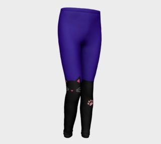 Colour Block Kitty Youth Leggings - Purple preview