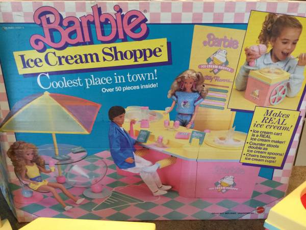 Photo Barbie Mattel Ice Cream Shoppe  Cart Playset 1987 Vintage Barbie Toy $40