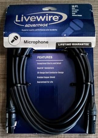 Livewire Advantage XLR Microphone Cable 15 ft. (Brand New) $30