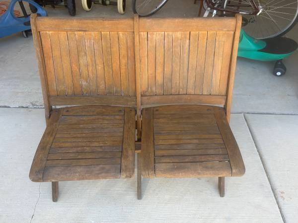 Antique Oak 2 seat folding chair $150