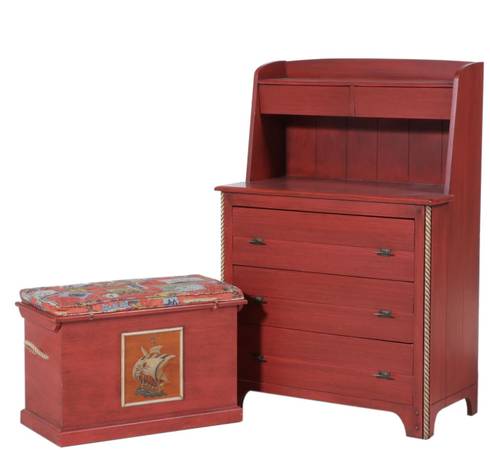 Photo DRESSER DESK AND CHEST BY GRAND RAPIDS MI. PAINTED. NO EMAILS. $399