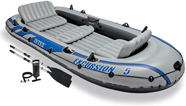 Photo Intex Excursion Inflatable Boat with Motor  battery $230