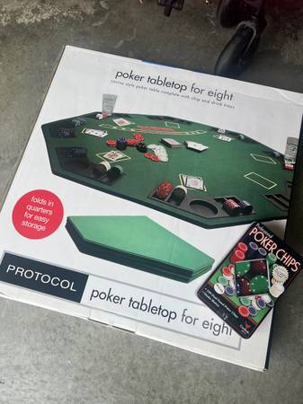 Photo New 8-Person Poker Table Topper With Case Comes With A Used Canister Of Poker $40