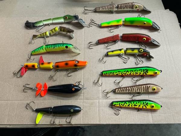 Vintage Big Fork, Bud Stewart, Cherry Bomb, Gooch Musky Fishing Lures $325