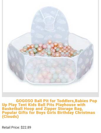 Photo Ball Pit for Toddlers, Babies Pop Up Play Tent Kids Ball Pits Playhouse with Bas $10