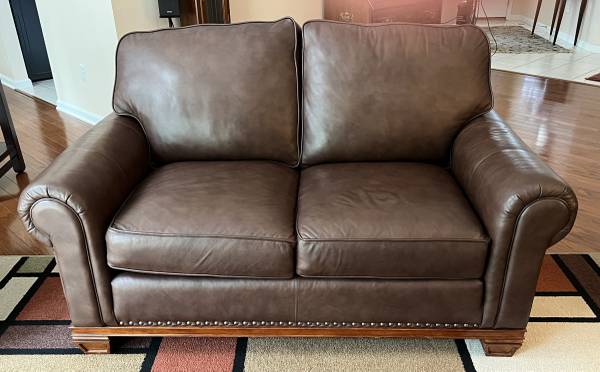 Photo Smith Brothers Leather Loveseat with Nailheads $500