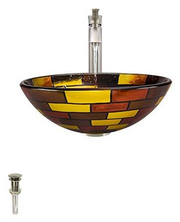 Photo Stained Glass Bathroom Vessel Sink With Faucet  Pop Up Drain $130