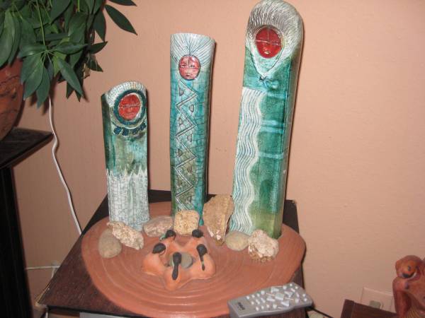 Photo Hand crafted ceramic sculpture of 3 Spirits  Indians $165