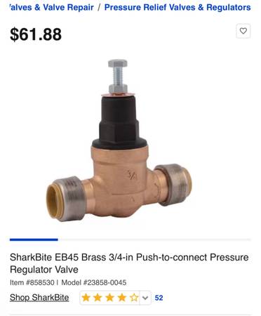 SharkBite EB45 Brass 34-in Push-to-connect Pressure Regulator Valve $45
