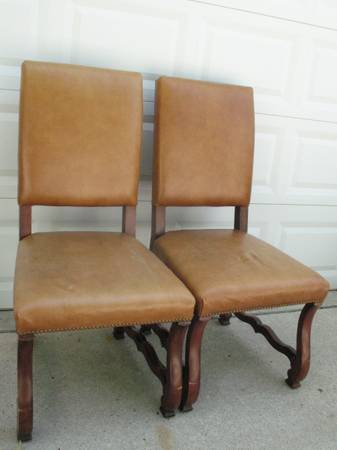 Photo Vintage Old World Henredon Leather Dining Chairs-Pair $95
