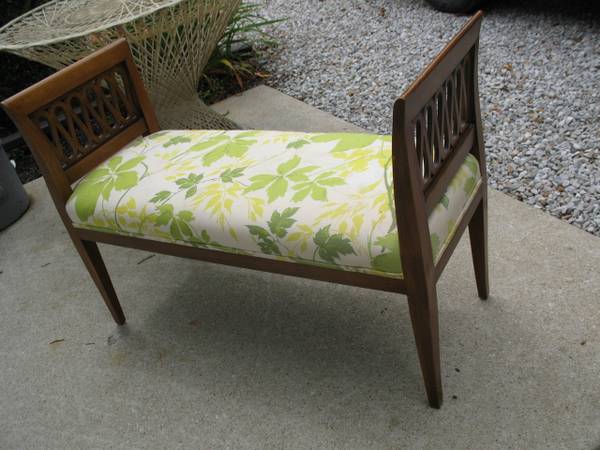 Photo Vintage Regency Small Upholstered  Wood Bench $85