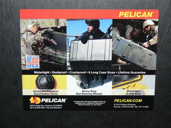 Rugged Shipping Cases - Pelican 1700 w Wheels, Ocean Aluminum $145