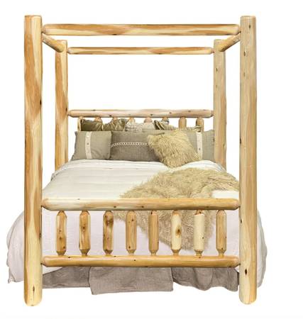 Photo King Pine Log Canopy Bed $800