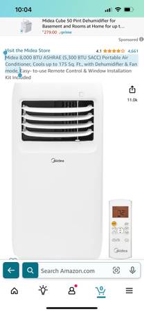 Photo Midea 8,000 BTU ASHRAE (5,300 BTU SACC) Portable Air Conditioner, Cools up to 17 $175