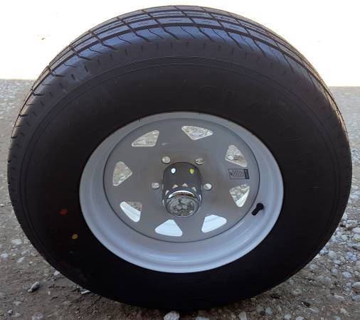 Photo 14 Gladiator Trailer Tire 205-75-14D 14x5.5 5 Lug White Spoke Wheel $145