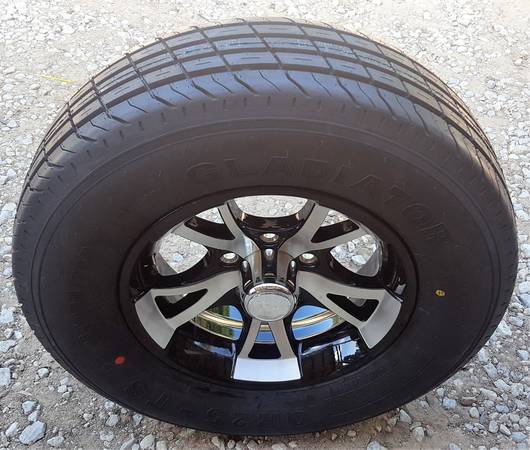 Photo 14 Gladiator Trailer Tire 205-75-R14 on 14x6 5 Lug A1411 Alloy Wheel $225